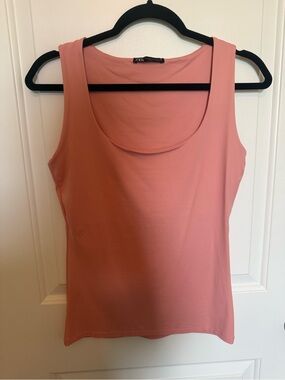 Zara Coral-Pink Scoop Neck Tank Top